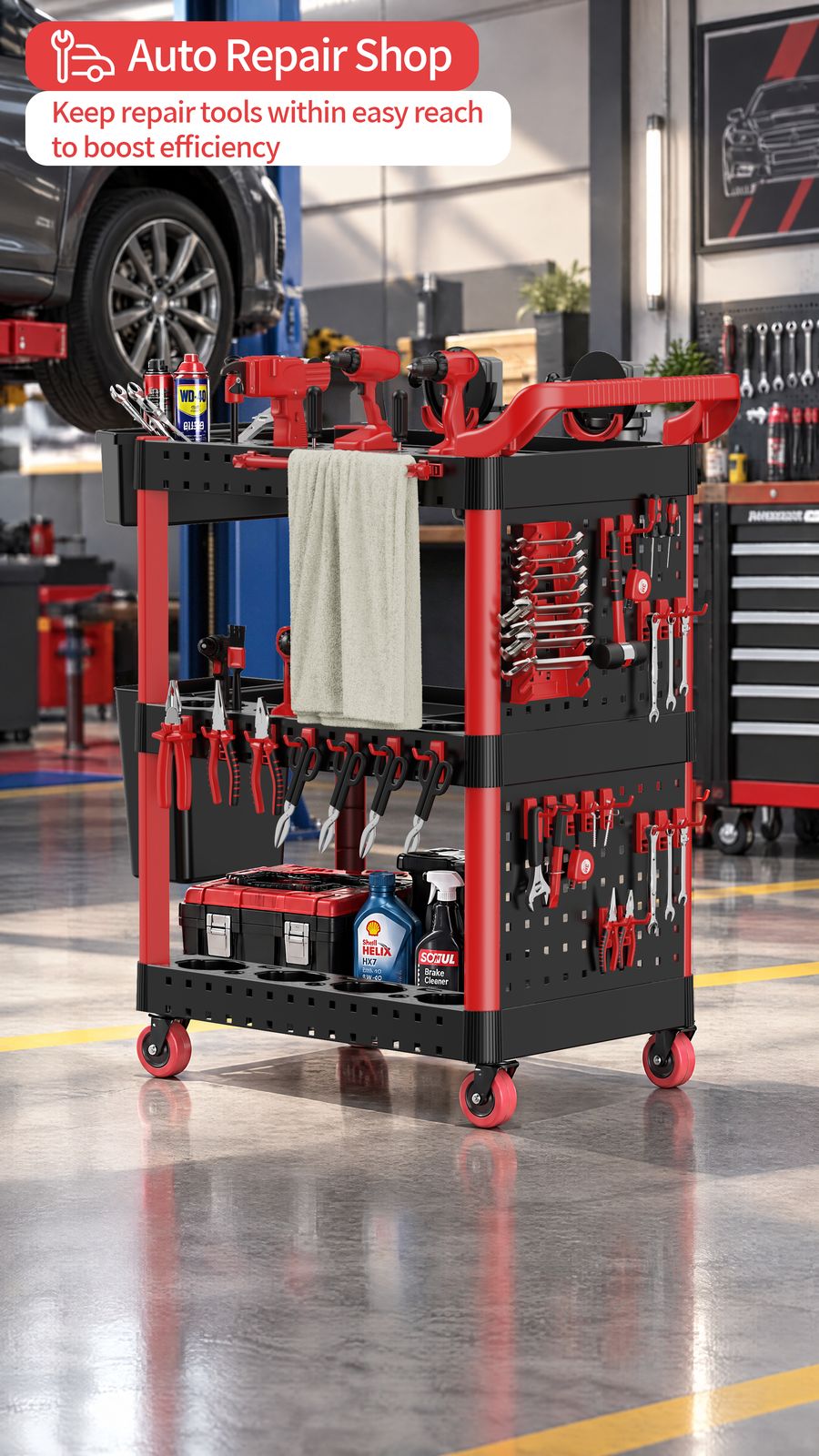 Cart in an auto repair shop