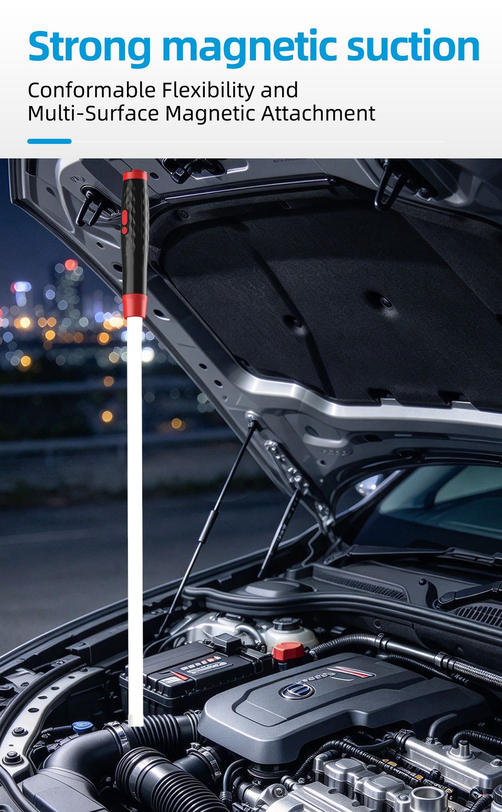 Magnetic mount lighting up the engine bay at night