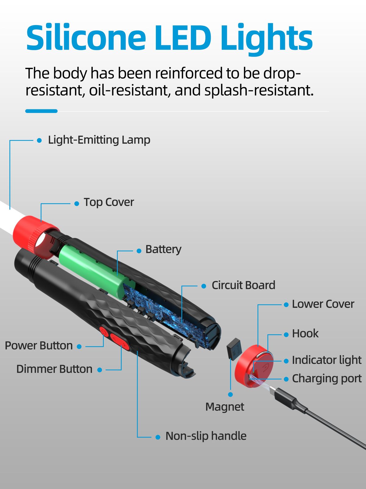 Exploded view of the work light